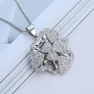 Высокое качество Циркон Кристалл спиннинг цветок ожерелье вращающийся четыре листья клевер кулон ожерелье серебряные украшения