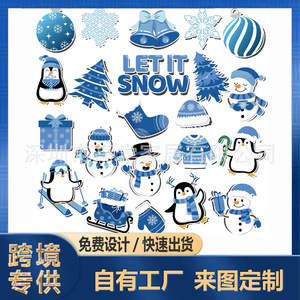 แม่เหล็กติดตู้เย็นลายของขวัญคริสต์มาสยอดนิยมข้ามพรมแดน ลายตัวอักษร รถเลื่อน ถุงมือ ตุ๊กตาหิมะสีฟ้า นกเพนกวิน สำหรับโปรโมชั่น - Product Image 2