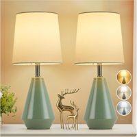 Petite lampe de chevet pour chambre à coucher - Ensemble de 2 lampes de bureau pour la lecture avec 3 températures de couleur, lampe de chevet en céramique de 15,5 pouces