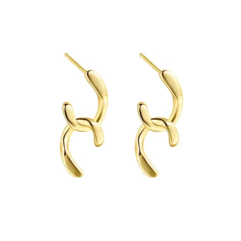 Hot Simple Real S925 double C Shape Design Jewelry Geometric Hoop Earring Stud 925 Sterling Silver Earrings for Girl in 18K gold