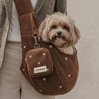 Sac de transport personnalisé pour animaux de compagnie en velours côtelé avec cœur brodé, sac de promenade pour chien mains libres, petit sac de voyage pour chat