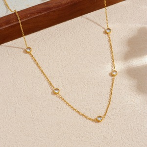 Korean Style Gold Plated Clavicle Chain Necklace With Round Diamonds Stainless Steel Everyday Wear Jewelry N4086 - Product Image 2
