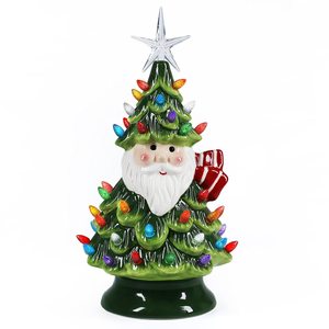 Resin Christmas <b>Tree</b> With Santa Claus Design Multicolored <b>Lights</b> Tabletop Indoor Decoration - Product Image 1
