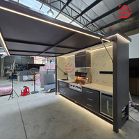 Cuisine extérieure modulaire en acier inoxydable, ensemble d'armoires, îlot barbecue, évier, comptoir de rangement, service de personnalisation en usine
