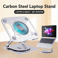 Support d'Ordinateur Portable en Métal à Rotation 360°, Pliable et Portable, Réglable avec Ventilateur de Refroidissement pour Bureau et Studio