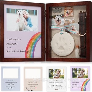 Wooden Pet Photo <b>Frame</b> Flip Top Storage Box With Ink Pad Pet Keepsake Display Stand Solid Wood Handmade Rectangle Horizontal - Product Image 4