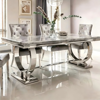 Meubles de maison à vente rapide, tables à manger rectangulaires en marbre avec base en acier inoxydable, 6 chaises, ensemble de table à manger de luxe au Royaume-Uni