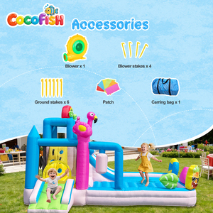 Château gonflable tropical à thème flamant rose Cocofish en gros avec toboggan aquatique et maison <span class=keywords><strong>de</strong></span> saut gonflable pour enfants avec souffleur - Product Image 4