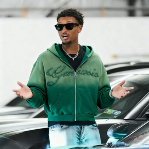 เสื้อฮู้ดดี้ทรงบ็อกซี่แบบซิป ไม่มีเชือกผูก ย้อมสีแบบ Acid Wash คุณภาพสูง ปักลาย апплика ด้วยเทคนิคการปัก - Product Image 3