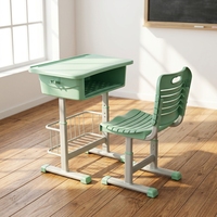 Ensemble bureau et chaise d'école réglables en hauteur, bureau d'élève en plastique avec plateau de rangement