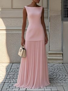 2026 Mùa Hè Hollow Slim Maxi Váy Sexy Slash Cổ Không Tay Tank Boho Váy Phụ Nữ Thanh Lịch Rắn Splice Pleated Váy Bộ - Product Image 3