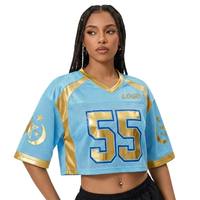 Jersey Sepak Bola Wanita Model Crop V-Neck Berbahan Mesh dengan Nama dan Nomor Tim untuk Pakaian Anak Perempuan