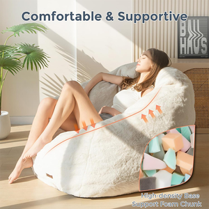 Canapé de sol pouf surdimensionné adultes écologique en forme de coquille en fausse fourrure grand pouf géant - Product Image 5