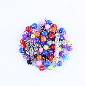 Sorten farben und Luxus-Plastik imitat Diamant punkte auf Perlen Rosenkränze für katholische Gebete Halskette