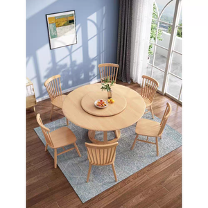 <b>Round</b> <b>Dining</b> <b>Table</b> Set 8 seaters <b>Solid</b> <b>Wood</b> <b>Dining</b> Room Furniture with Spinning Tabletop Wooden Chairs for Home Apartment - Product Image 4