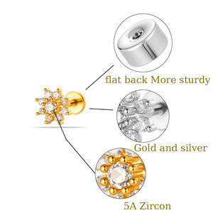 새로운 금 16g 스테인레스 스틸 플랫 백 귀걸이 꽃 Labret 입술 나선 다이스 귀 피어싱 보석 - Product Image 2