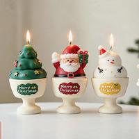 Ensemble de 3 bougies parfumées en cire en forme de sapin de Noël, Père Noël et bonhomme de neige dans un gobelet pour la décoration de table de Noël