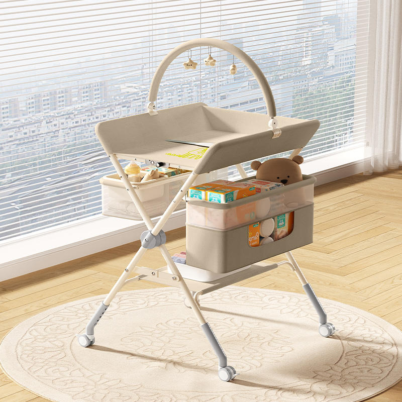 Beige (Añadir estante para juguetes y cesta de almacenamiento de doble capa)