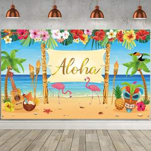 هاواي الوها الديكور حزب الصيف لواو الشاطئ الطرف راية خلفية الاستوائية Tiki خلفية التصوير الفوتوغرافي عيد ميلاد الموسيقية - Product Image 1