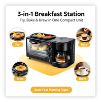 Oven Listrik 3 in 1 Hitam 10L, Pembuat Kopi, Alat Masak Rumah Tangga yang Tahan Lama
