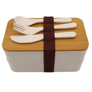 Leak proof biodegradable packaging food container bento lunch box with bamboo lid