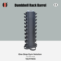 Soporte vertical para mancuernas con doble soporte lateral, estabilizador de anillo de perfil compacto y ganchos multinivel para gimnasios