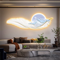 Peinture décorative murale 3D moderne de luxe haut de gamme avec lampe LED en porcelaine et cristal, motif baleine et plumes tombantes, pour fond de canapé, vente en gros