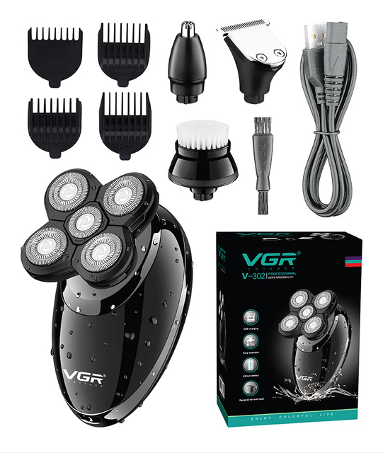 VGR V-302 4 in 1 Mens Grooming Kit Waterproof Rechargeable Beard Nose Trimmer Electric Shavers for Men