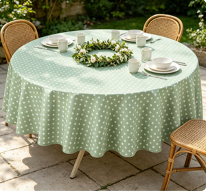 <span class=keywords><strong>Nappe</strong></span> <span class=keywords><strong>ronde</strong></span> simple en PVC enduit Home Direct, 160 cm, vert sauge à pois - Product Image 3