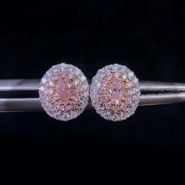 AGL Solido 18K K Oro Bianco Commerci All'ingrosso Oval Cut Rosa Diamante Naturale Della Vite Prigioniera Dei Monili Degli Orecchini