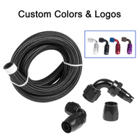 Kit de raccordement pour ligne de carburant CPE tressée en nylon et acier inoxydable 8AN, 1,5 m/5 pi, avec 2 raccords à 90 degrés °   Embouts de tuyau pivotants noirs