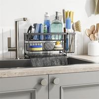 Support de rangement portable moderne à 2 niveaux en acier inoxydable pour évier de cuisine avec porte-brosse à vaisselle et porte-éponge
