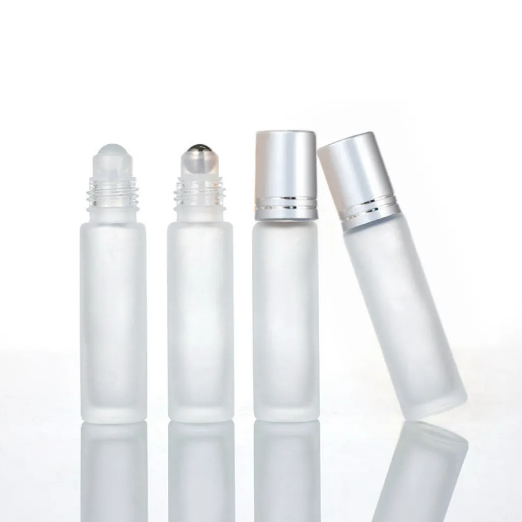Perfume roller bottle packaging frosted empty 5ml roll on glass bottle for essential oils with silver cap