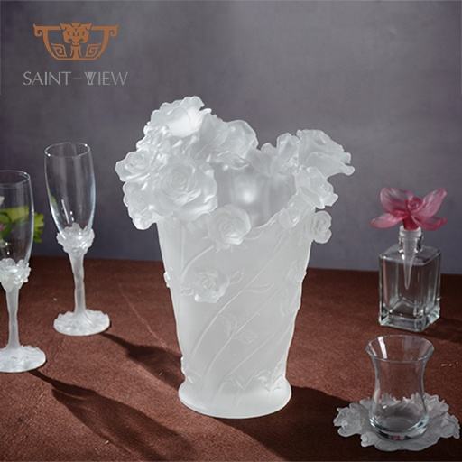 Wholesale Liuli Crystal Glass Art Rose Flower Vase For Wedding Table Centerpiece Decor