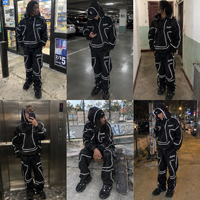 Ensemble de survêtement homme personnalisé, direct usine, en tissu hydrochromique révélateur d'eau, imprimé léopard, avec sweat à capuche et pantalon réfléchissants, noir mat
