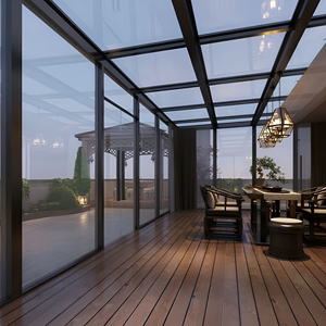 Véranda contemporaine avec toit en verre trempé feuilleté et moulures plates pour terrasse extérieure - Product Image 1