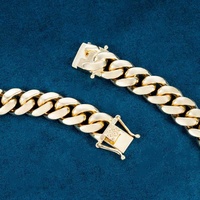 Chaîne Cubaine Luxe en Or Massif 14 Carats Au585, 12mm & 14mm Miami, Véritable Au585 Lourd avec Diamant, Certifiée, Idéale pour Fête & Cadeau