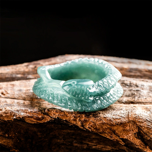 Anillo de serpiente de jadeíta natural de alta gama, grado A, con grabado tridimensional de serpiente de grado hielo y diseño de neno de agua azul. - Product Image 2