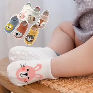 high quality cotton knitted anti-slip walking crawling custom logo cute socks for kids baby newborn