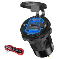 Pengisi Daya Cepat 72W Paduan Aluminium Dual QC3.0 & PD 3-Port USB-C dengan Voltmeter Sakelar Sentuh 12-24V untuk Mobil Kapal Laut Truk RV