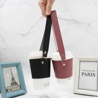 Tasse à café bouteille bulle thé réutilisable manchon en cuir PU avec chaîne porte-boisson Portable