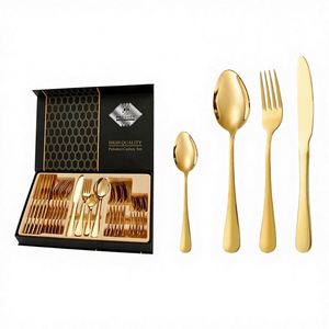 Ensemble de couverts en acier inoxydable poli miroir de haute qualité, argent et or, design moderne, 24 pièces, pour mariage - Product Image 1