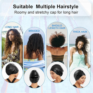 En stock – Bonnet de bain en silicone avec impression d'encre, logo personnalisé, pour adultes, 120g, imperméable, grand bonnet de bain en silicone pour femmes noires aux cheveux longs - Product Image 3
