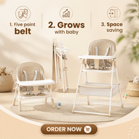 Chaise haute pliable moderne pour bébé avec panier de rangement et siège en plastique