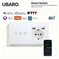Interrupteur intelligent WiFi UBARO, prise USB EU, 10A 240V, panneau tactile en verre trempé, commande vocale Alexa Yandex Alice, application, IP20, cadre métallique