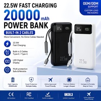 Banco de Energía de Carga Rápida de 20000 mAh con Cable, Pantalla LED, 22.5 W, USB C y Salidas USB Duales para Pesca y Campamentos