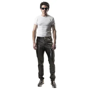 Gingtto Superior Quality Stretchable Classic Fashion Slim Fit Leather Pants Men