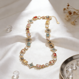 Conjuntos <span class=keywords><strong>de</strong></span> Joyería <span class=keywords><strong>de</strong></span> Moda con Circonitas Multicolor - Collar y Pulsera Geométricos Irregulares Chapados en Oro <span class=keywords><strong>de</strong></span> 18K, Lujosos <span class=keywords><strong>para</strong></span> Bodas, Compromisos y Fiestas - Product Image 4