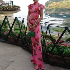 King Mcgreen Star nouvelles femmes élégantes à volants à manches courtes fleurs <span class=keywords><strong>Robe</strong></span> de soirée mince hanche paquet femme <span class=keywords><strong>Cheongsam</strong></span> Maxi robes <span class=keywords><strong>Robe</strong></span> - Product Image 3