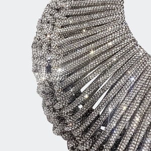 Bolsa de Mão de Luxo com Design Vazado de Strass e Tecido Artesanal para Mulheres, Bolsa de Mão Circular com Cristal - Product Image 3